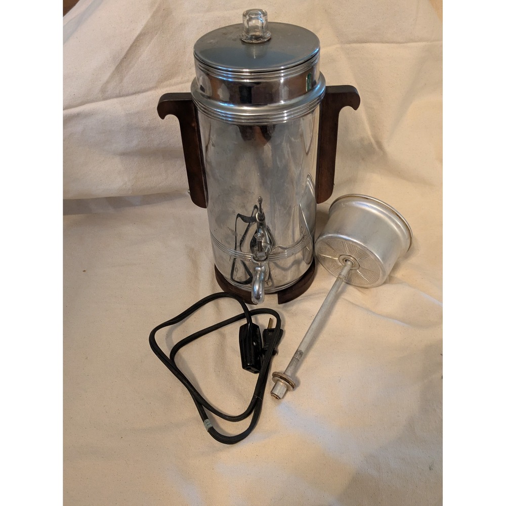 Vintage Manning Bowman Art Deco Chrome Coffee Percolator Urn Wood Handles 483/9